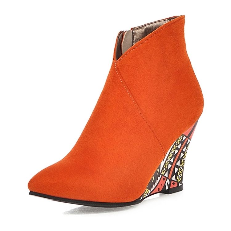 Wedge Heel Pointed Toe Color Block Kvinders Ankelstøvler