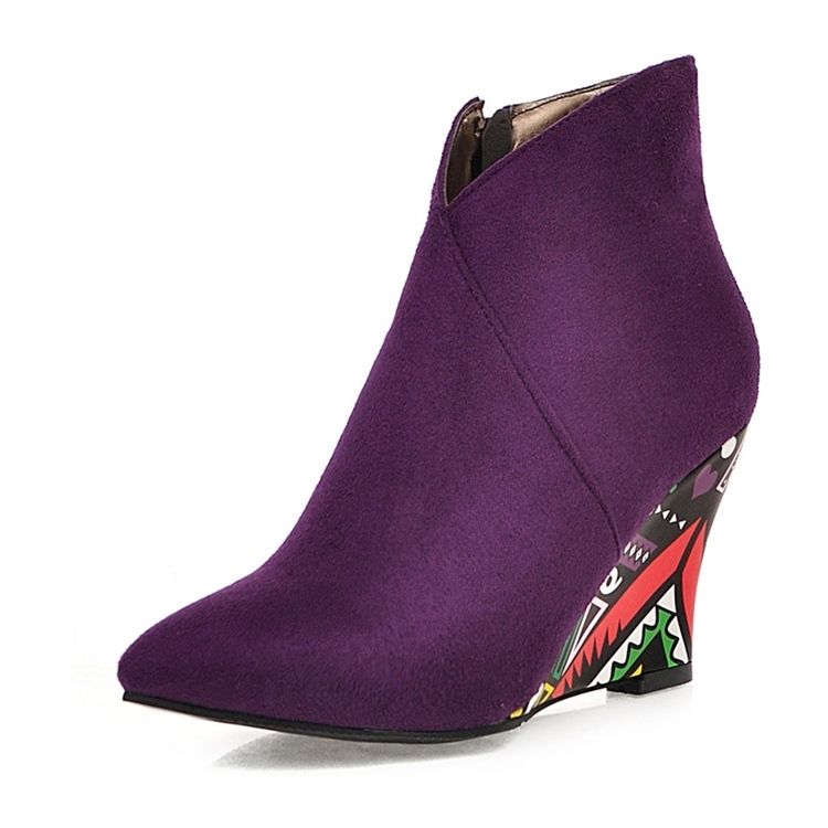 Wedge Heel Pointed Toe Color Block Kvinders Ankelstøvler