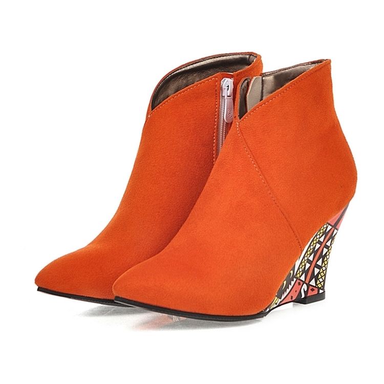 Wedge Heel Pointed Toe Color Block Kvinders Ankelstøvler