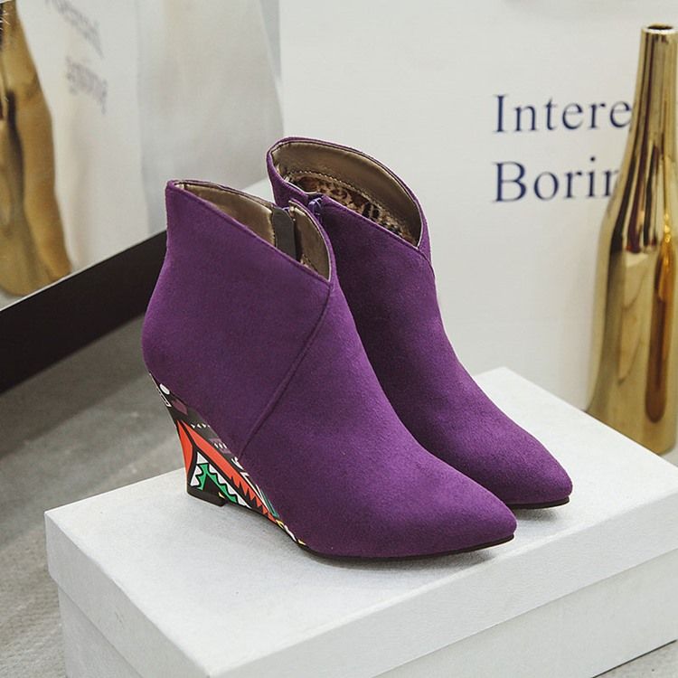 Wedge Heel Pointed Toe Color Block Kvinders Ankelstøvler