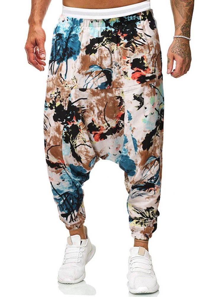 Baggy Pants Print Floral Mid Waist Men's Casual Pants