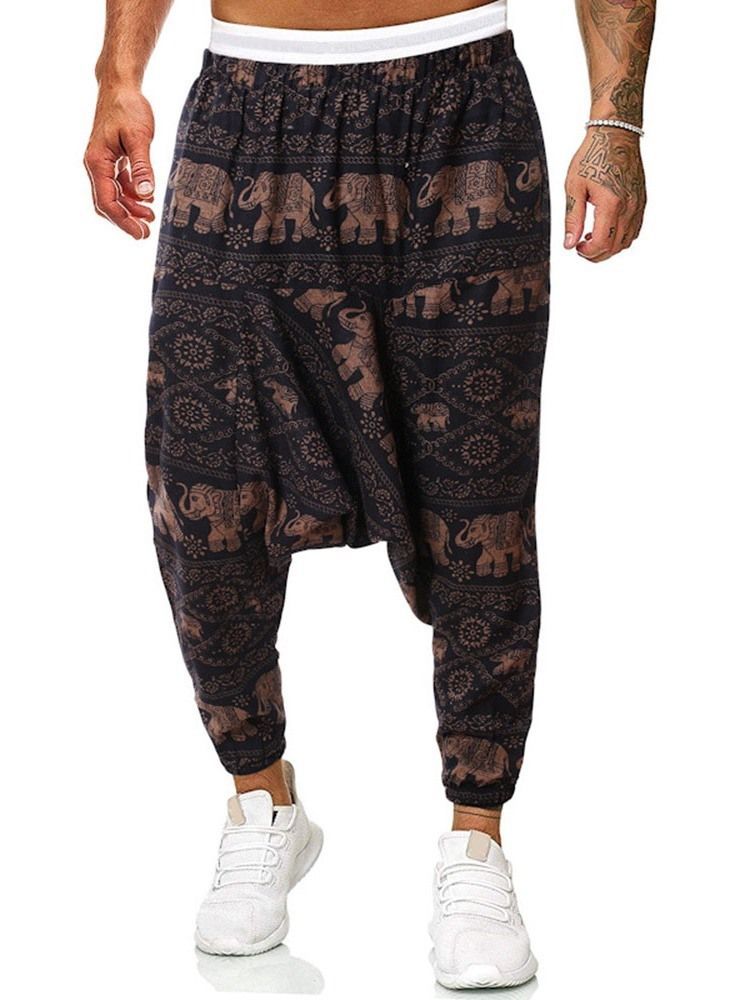 Baggy Pants Print Floral Mid Waist Men's Casual Pants