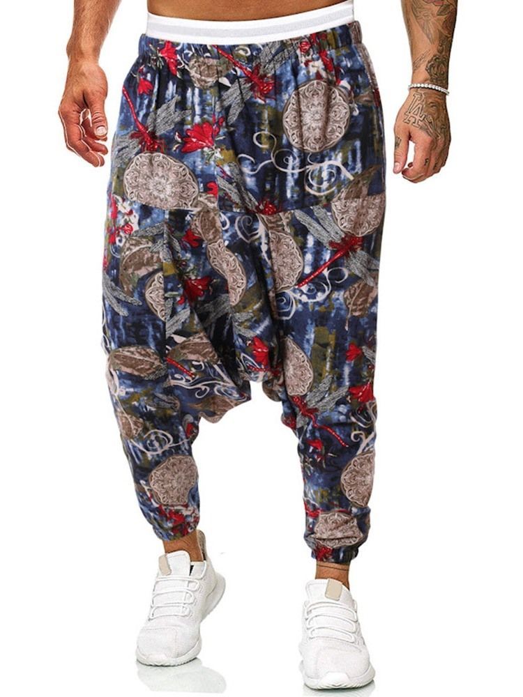 Baggy Pants Print Floral Mid Waist Men's Casual Pants