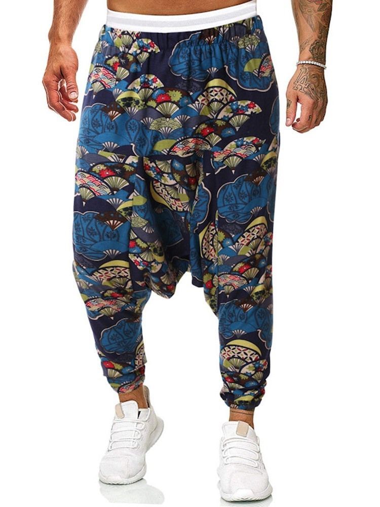 Baggy Pants Print Floral Mid Waist Men's Casual Pants