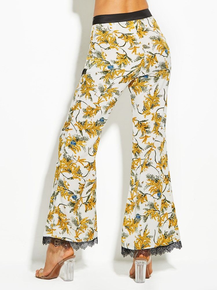 Blomstertryk I Fuld Længde Kvinders Bellbottoms