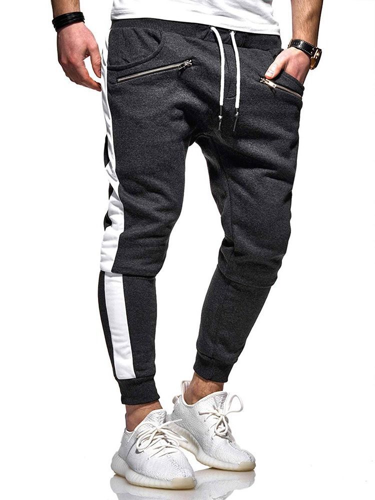 Color Block Lace-up Harem Mid Waist Men's Casual Bukser