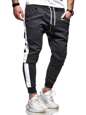 Color Block Lace-up Harem Mid Waist Men's Casual Bukser