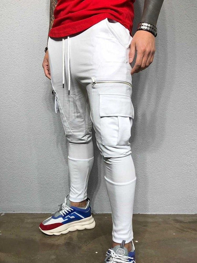 Color Block Lace-up Mid Waist Mens Casual Bukser