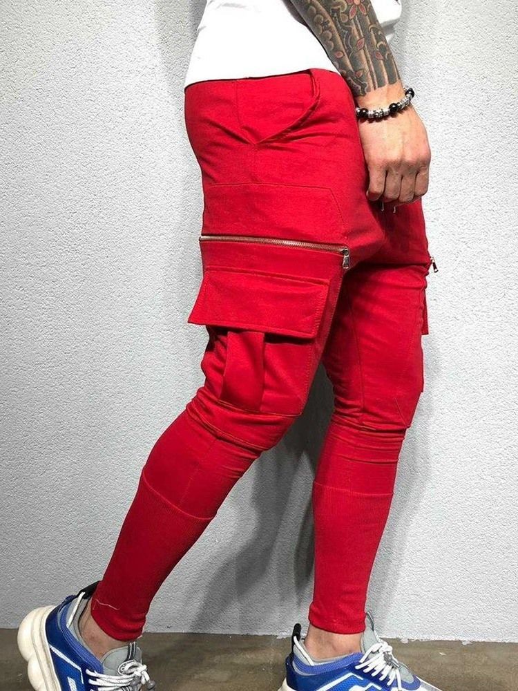 Color Block Lace-up Mid Waist Mens Casual Bukser