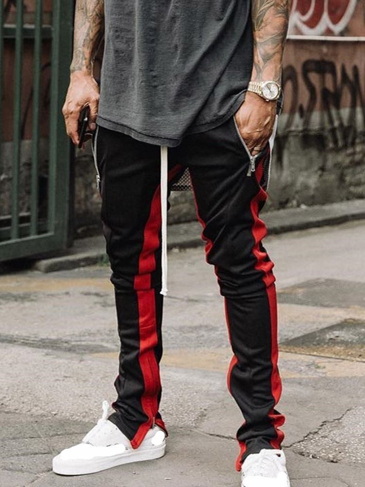 Color Block Pencil Pants Patchwork Mid Waist Men's Casual Pants