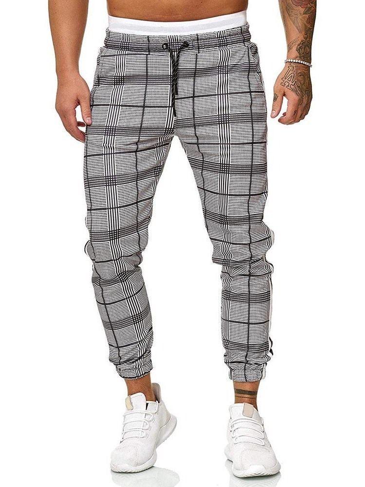 Harem Plaid Mid Waist Lace-up Herre Casual Bukser