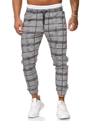 Harem Plaid Mid Waist Lace-up Herre Casual Bukser