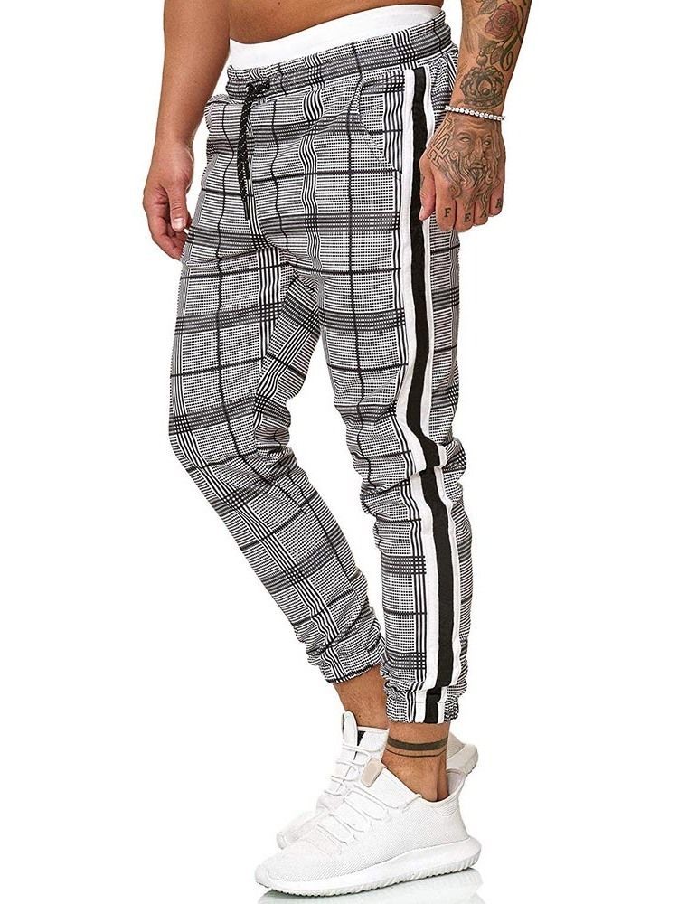 Harem Plaid Mid Waist Lace-up Herre Casual Bukser