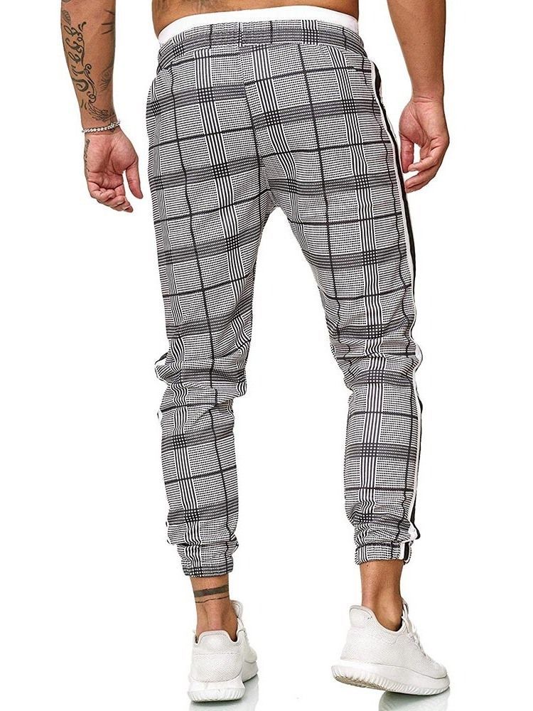 Harem Plaid Mid Waist Lace-up Herre Casual Bukser