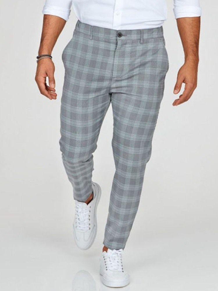 Herre Plaid Pencil Pants Mid Waist Zipper Casual Pants