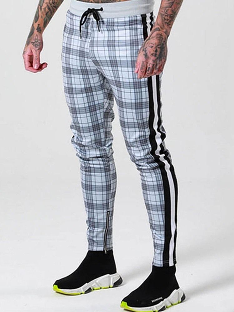 Herre Plaid Zipper Style Mne's Casual Bukser