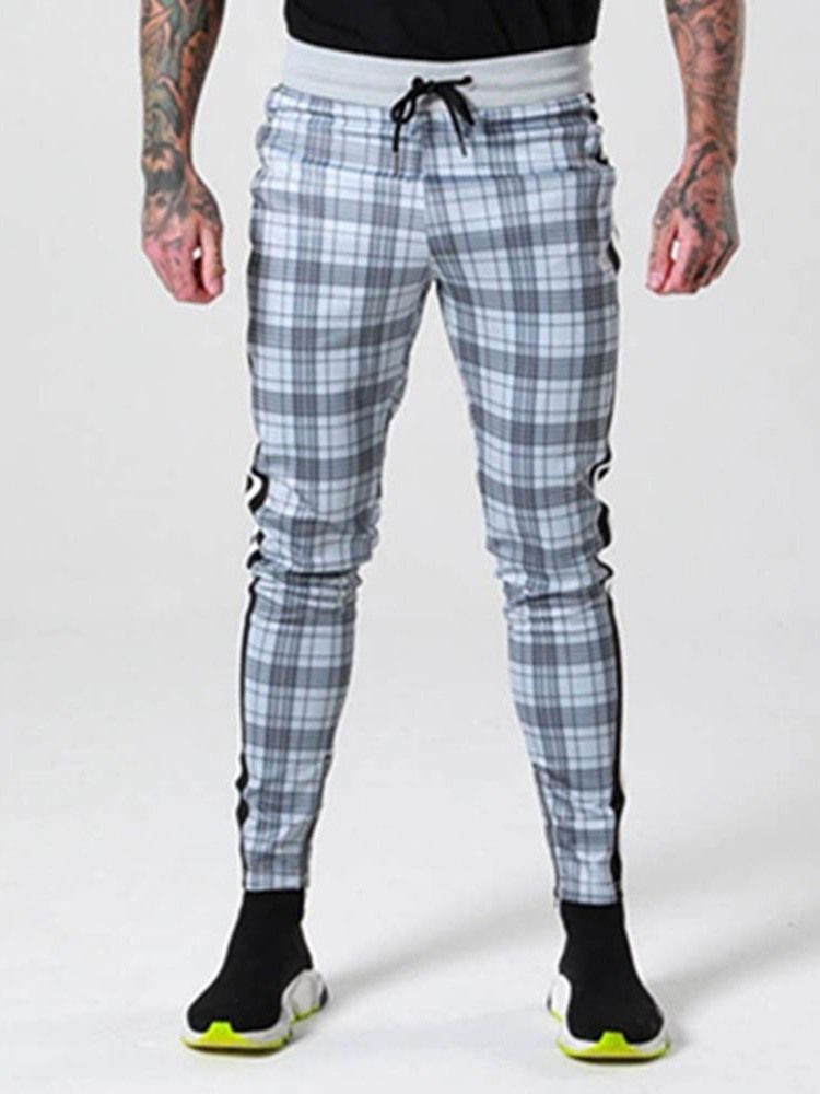 Herre Plaid Zipper Style Mne's Casual Bukser