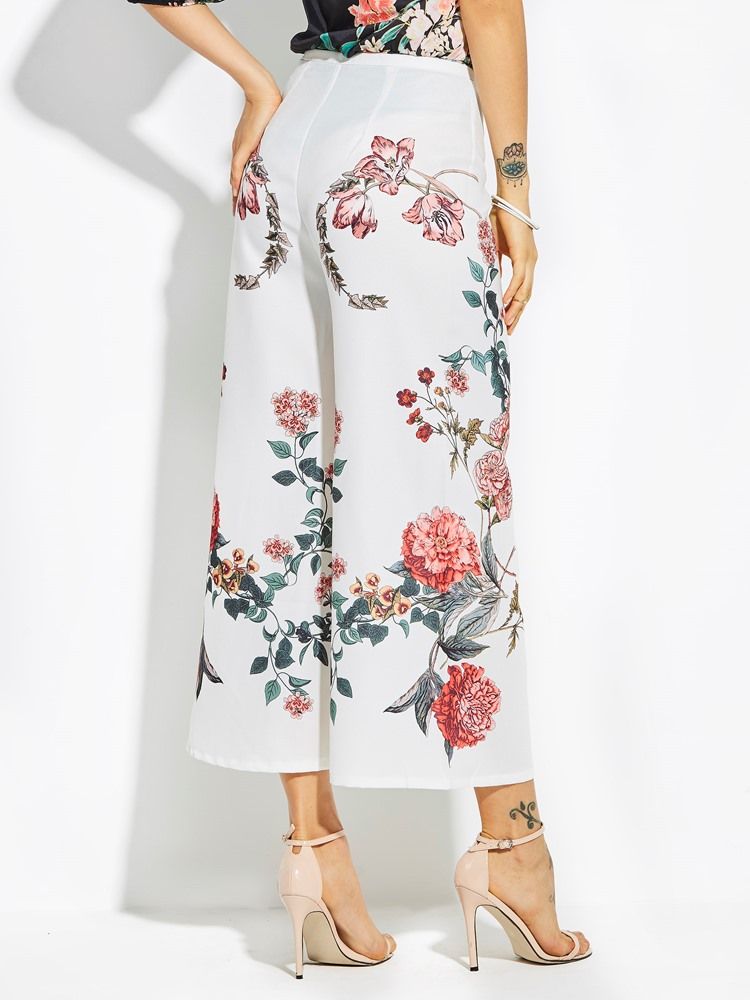 High-waist Cropped Flower Print Women's Pants