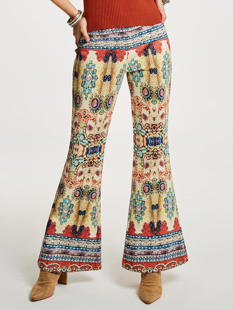 High-waist Geometric Print Women's Bellbottoms