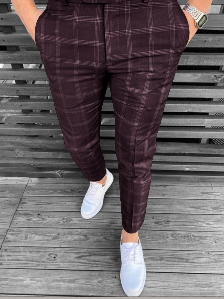 Knap Blyantbukser Plaid Mid Waist Herre Casual Bukser