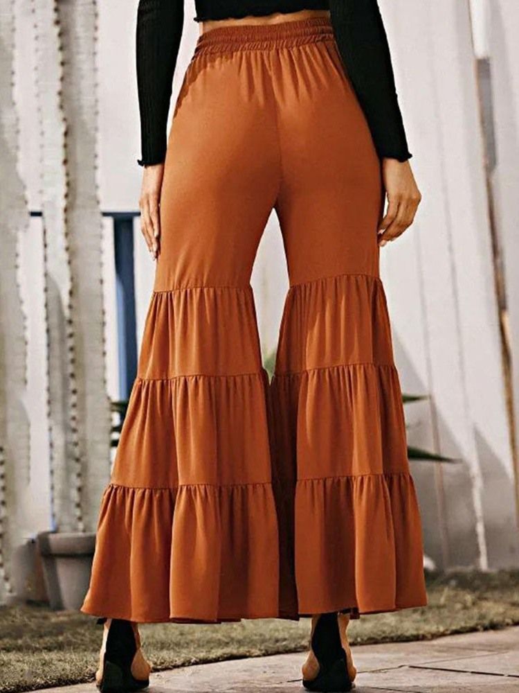 Kvinder Plain Loose Plisseret Bellbottoms Casual Længde Bukser