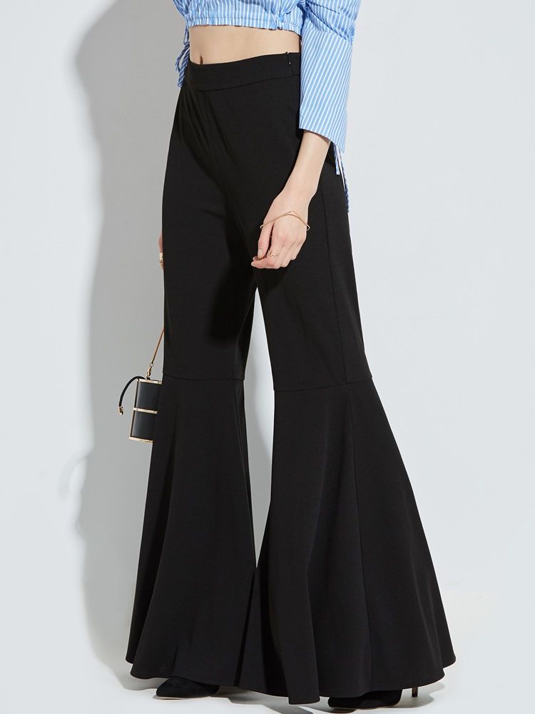 Kvinder Plisseret Plain Bellbottoms Bukser