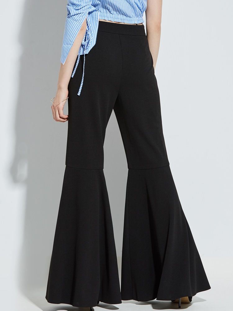 Kvinder Plisseret Plain Bellbottoms Bukser