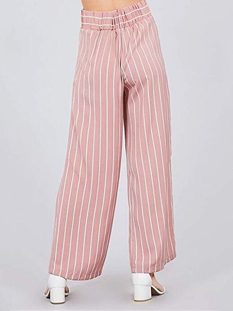 Kvinders Bowknot Stripe Color Block Løs Fuld Længde Brede Ben Casual Bukser