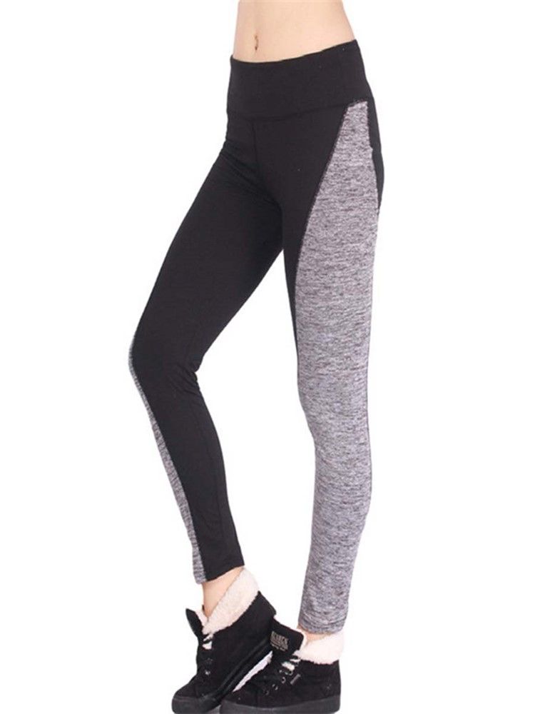 Kvinders Patchwork Color Block Mid-waist Leggings Bukser