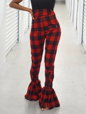 Kvinders Plaid Slim High Waist Full Length Casual Bukser