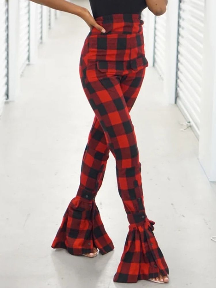 Kvinders Plaid Slim High Waist Full Length Casual Bukser