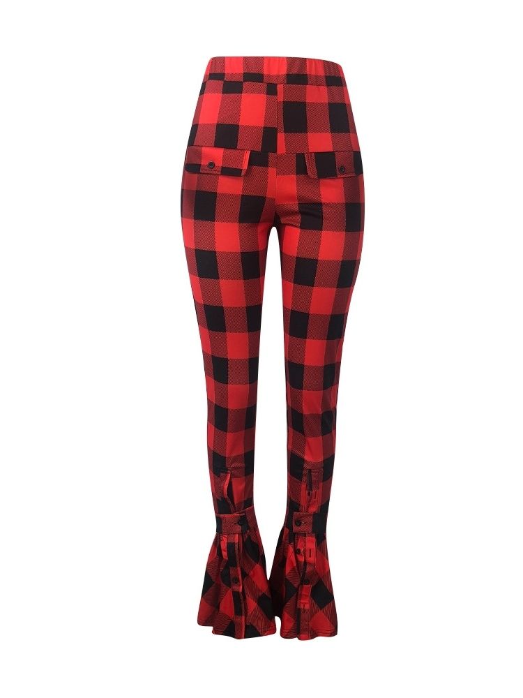 Kvinders Plaid Slim High Waist Full Length Casual Bukser