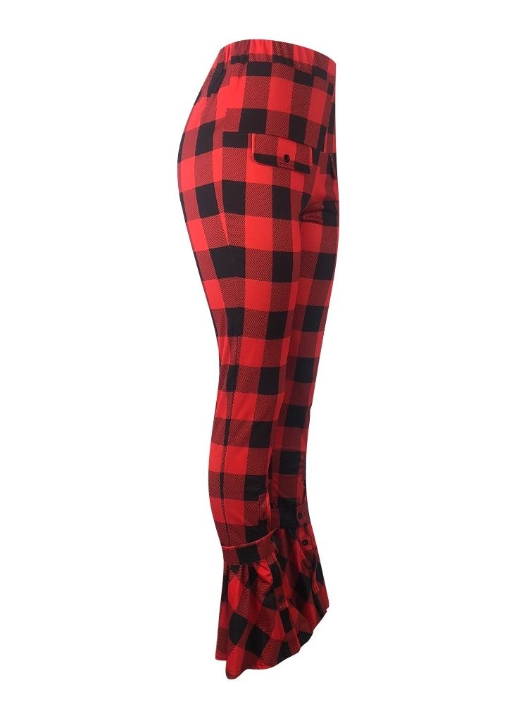 Kvinders Plaid Slim High Waist Full Length Casual Bukser