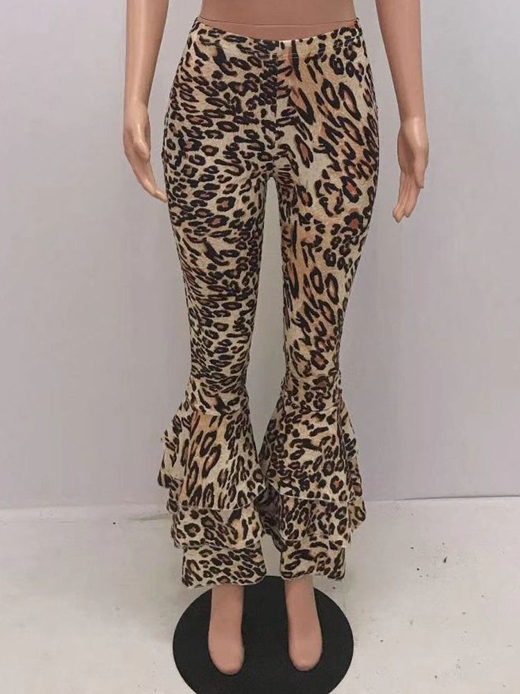 Kvinders Slanke 3d Leopard Bellbottoms Fuld Længde Afslappet Bukser