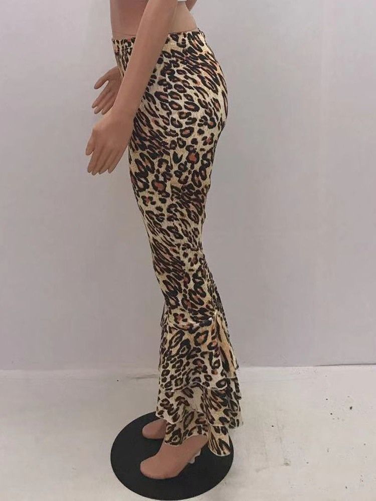 Kvinders Slanke 3d Leopard Bellbottoms Fuld Længde Afslappet Bukser