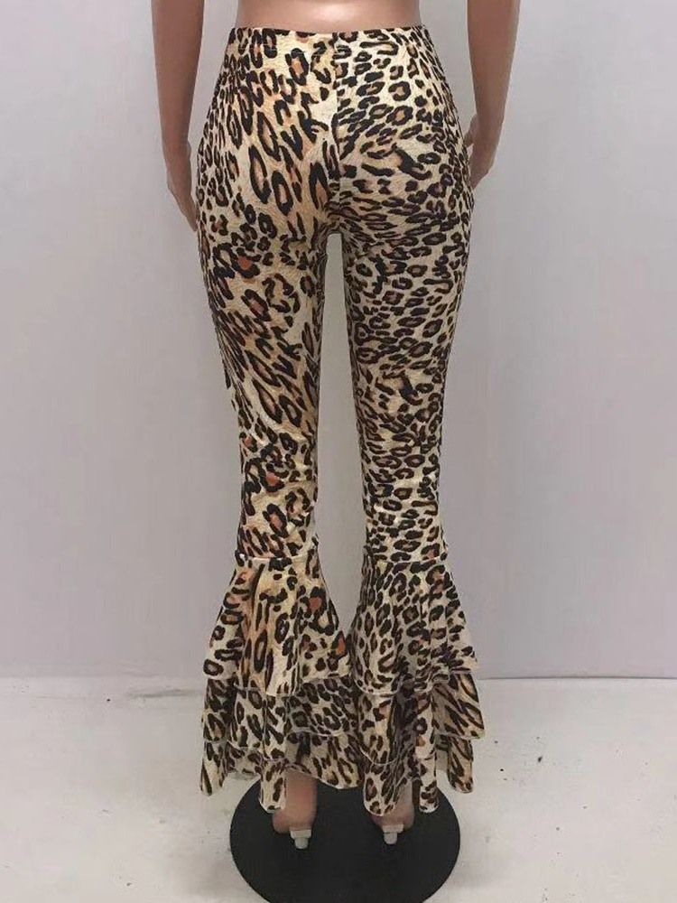 Kvinders Slanke 3d Leopard Bellbottoms Fuld Længde Afslappet Bukser