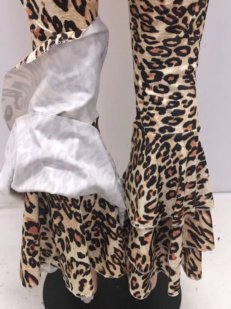 Kvinders Slanke 3d Leopard Bellbottoms Fuld Længde Afslappet Bukser