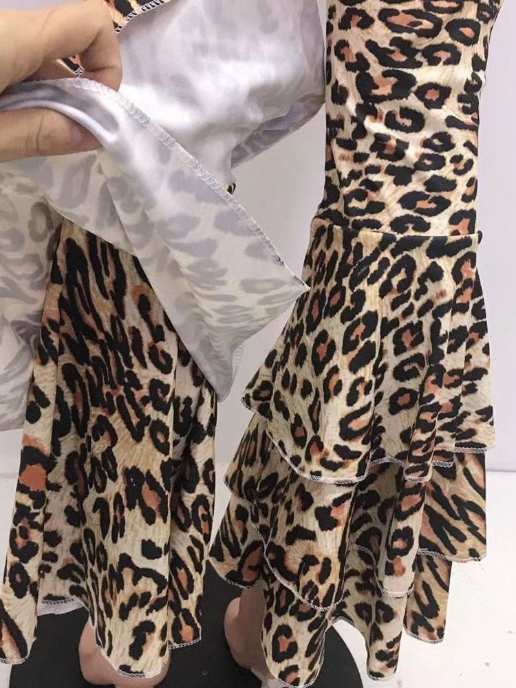 Kvinders Slanke 3d Leopard Bellbottoms Fuld Længde Afslappet Bukser