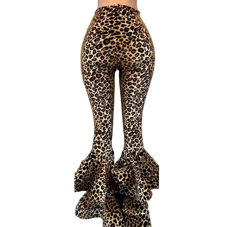 Kvinders Slanke 3d Leopard Bellbottoms Fuld Længde Afslappet Bukser