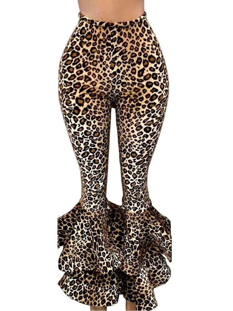 Kvinders Slanke 3d Leopard Bellbottoms Fuld Længde Afslappet Bukser