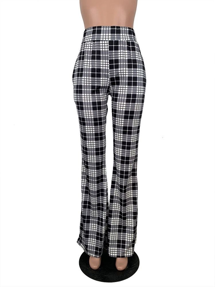 Kvinders Slanke Plaid I Fuld Længde Bellbottoms Afslappede Bukser