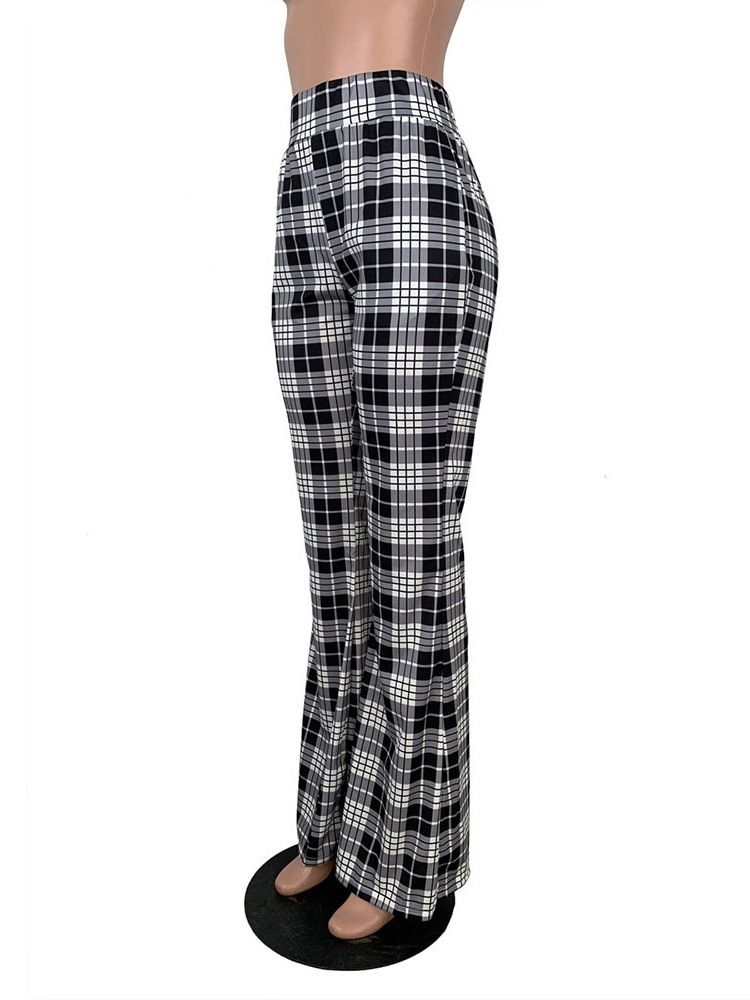 Kvinders Slanke Plaid I Fuld Længde Bellbottoms Afslappede Bukser