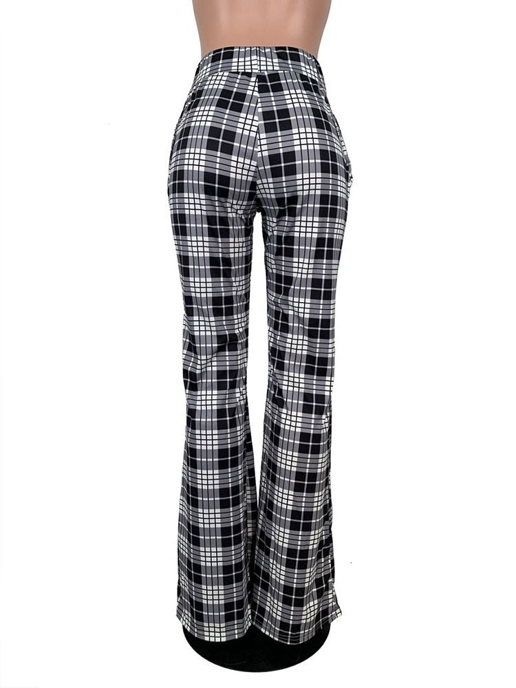 Kvinders Slanke Plaid I Fuld Længde Bellbottoms Afslappede Bukser