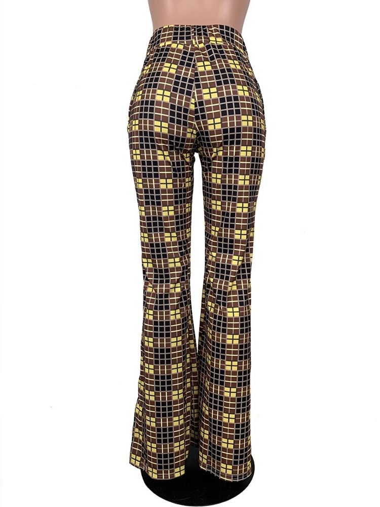 Kvinders Slanke Plaid I Fuld Længde Bellbottoms Afslappede Bukser