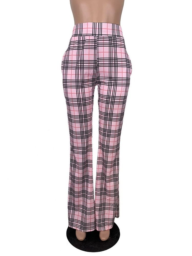 Kvinders Slanke Plaid I Fuld Længde Bellbottoms Afslappede Bukser