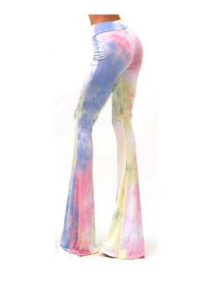 Kvinders Slim Color Block Tie-dye Casual Flare Bukser