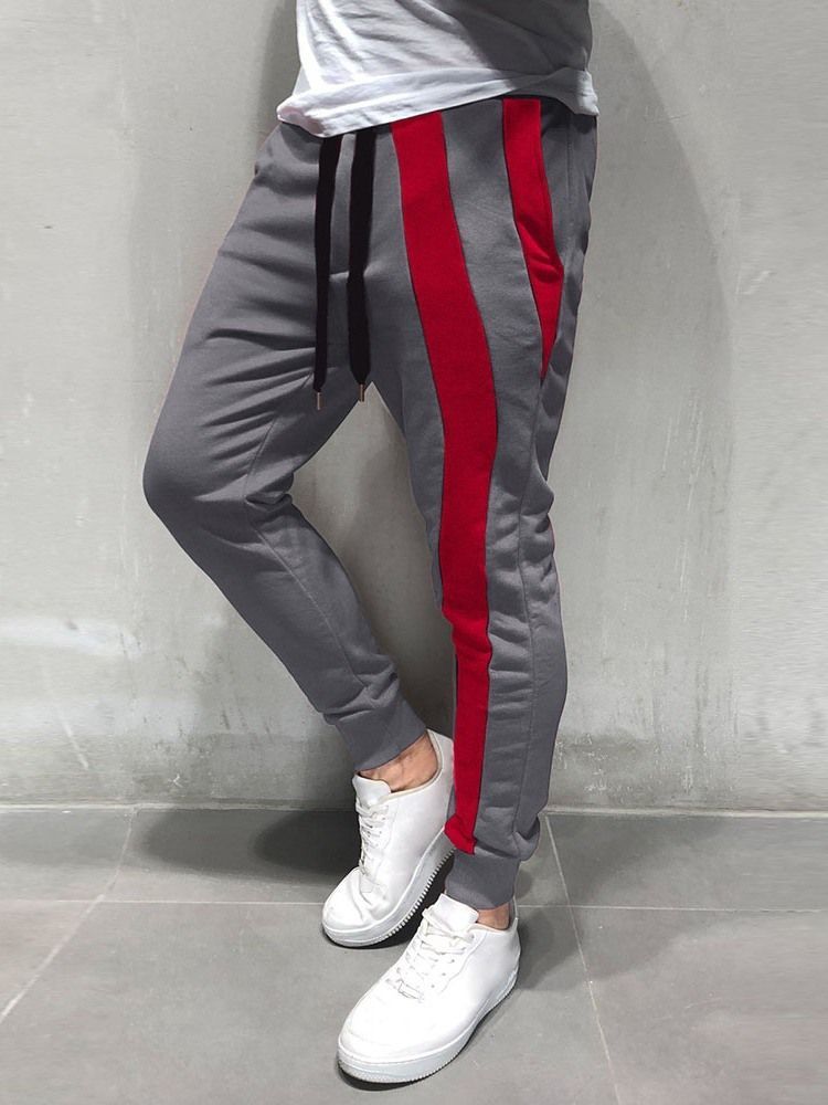 Lace-up Color Block Sports Mid Waist Herre Casual Bukser