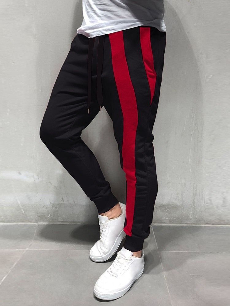 Lace-up Color Block Sports Mid Waist Herre Casual Bukser