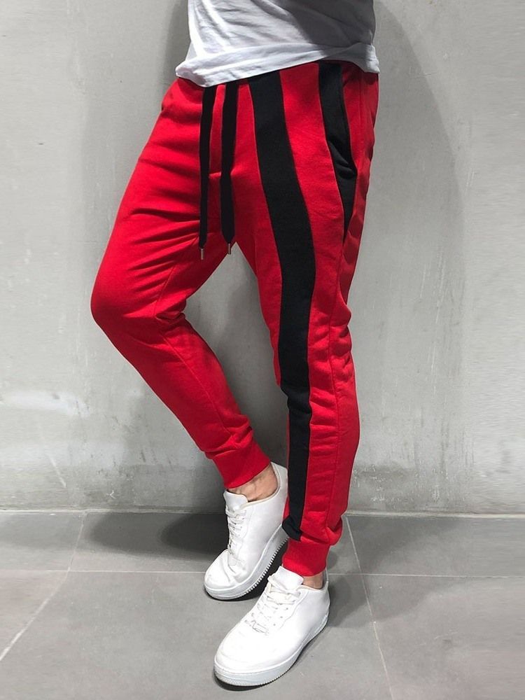 Lace-up Color Block Sports Mid Waist Herre Casual Bukser