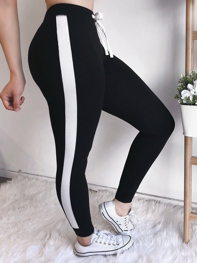 Lace-up Stripe Leggings Til Kvinder